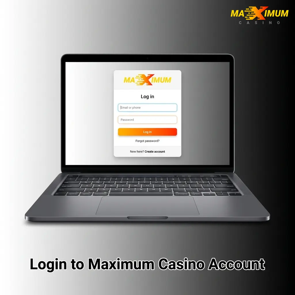 Maximum Casino login page showing email and password fields with a Log In button to access betting and casino features