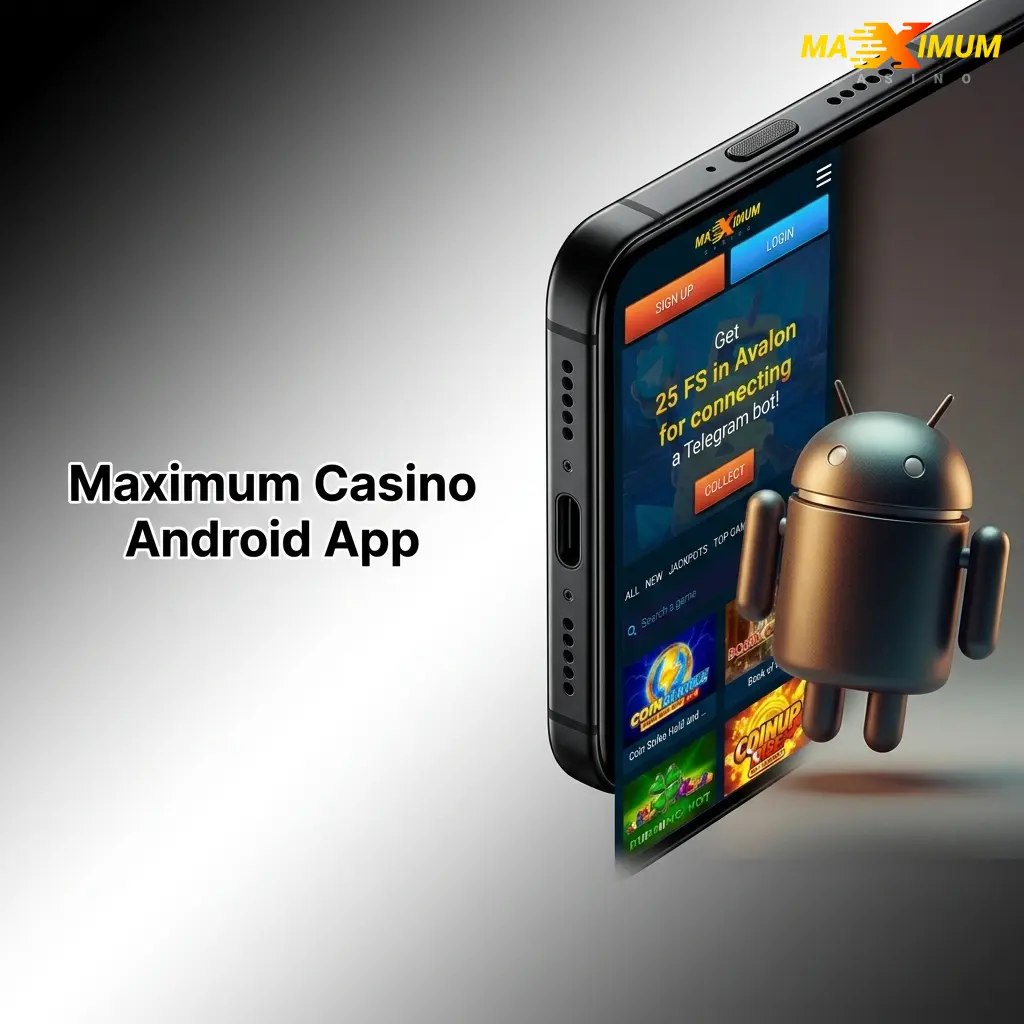 Maximum Casino Android app interface showing sports betting, live casino, and slots features available for UK players