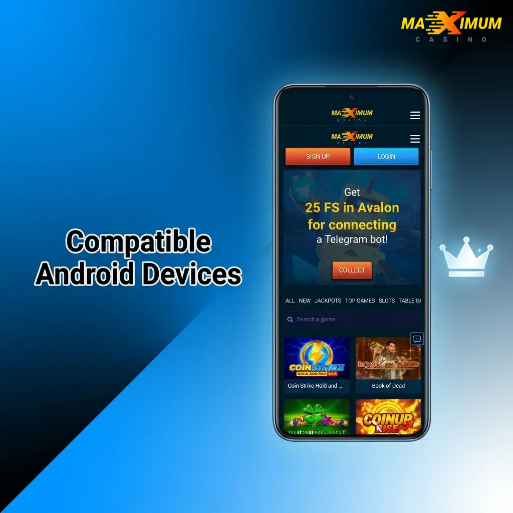 Compatible Android devices for Maximum Casino app including Samsung Galaxy, Google Pixel, OnePlus, and Sony Xperia models