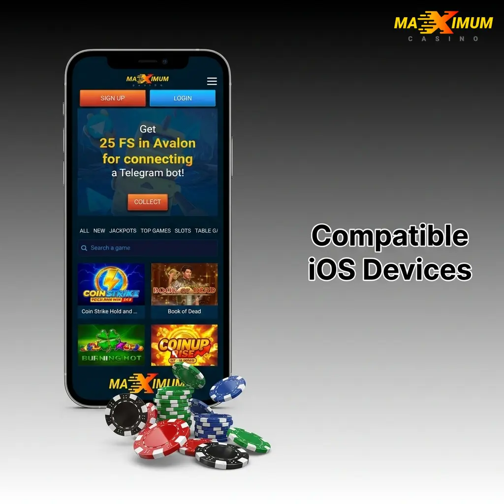 Maximum Casino iOS app compatible devices including iPhone X through 15 series and iPad models from 2018 onwards