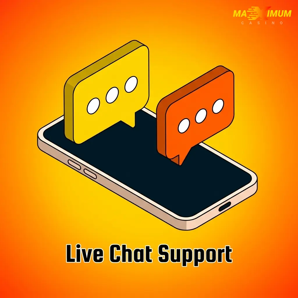 Maximum Casino live chat support icon on desktop and mobile for 24/7 instant customer assistance