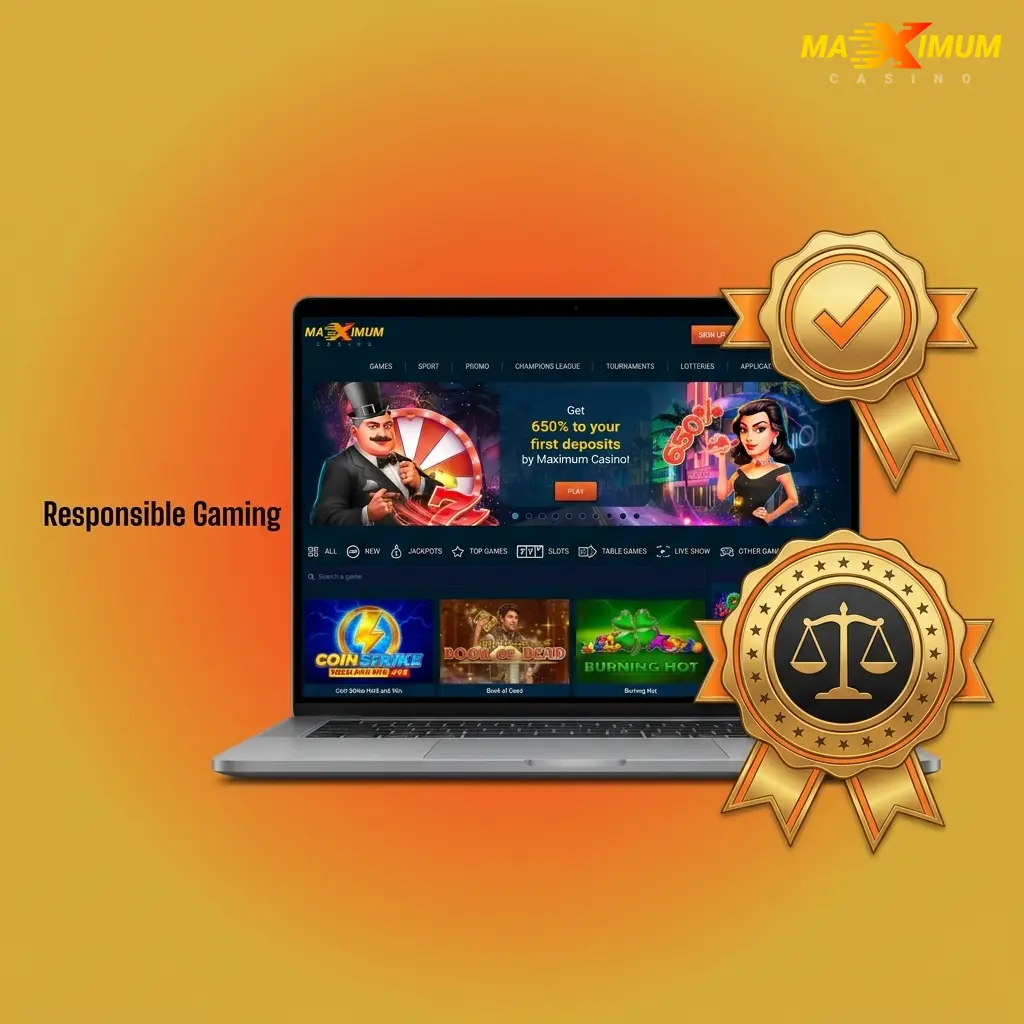 Responsible gaming tools at Maximum Casino including deposit limits, self-exclusion, and support links for UK players