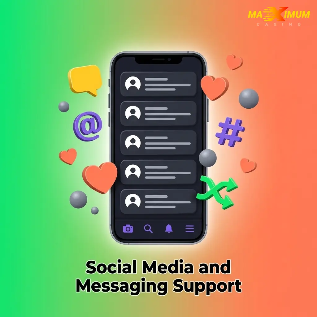 Maximum Casino social media and messaging support channels including Facebook, Twitter, Telegram, and WhatsApp