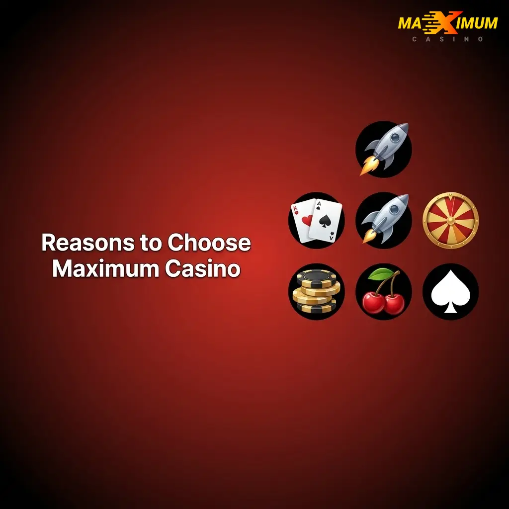 Maximum Casino platform showcasing welcome bonuses, crypto payments, sports betting, and mobile apps for UK players