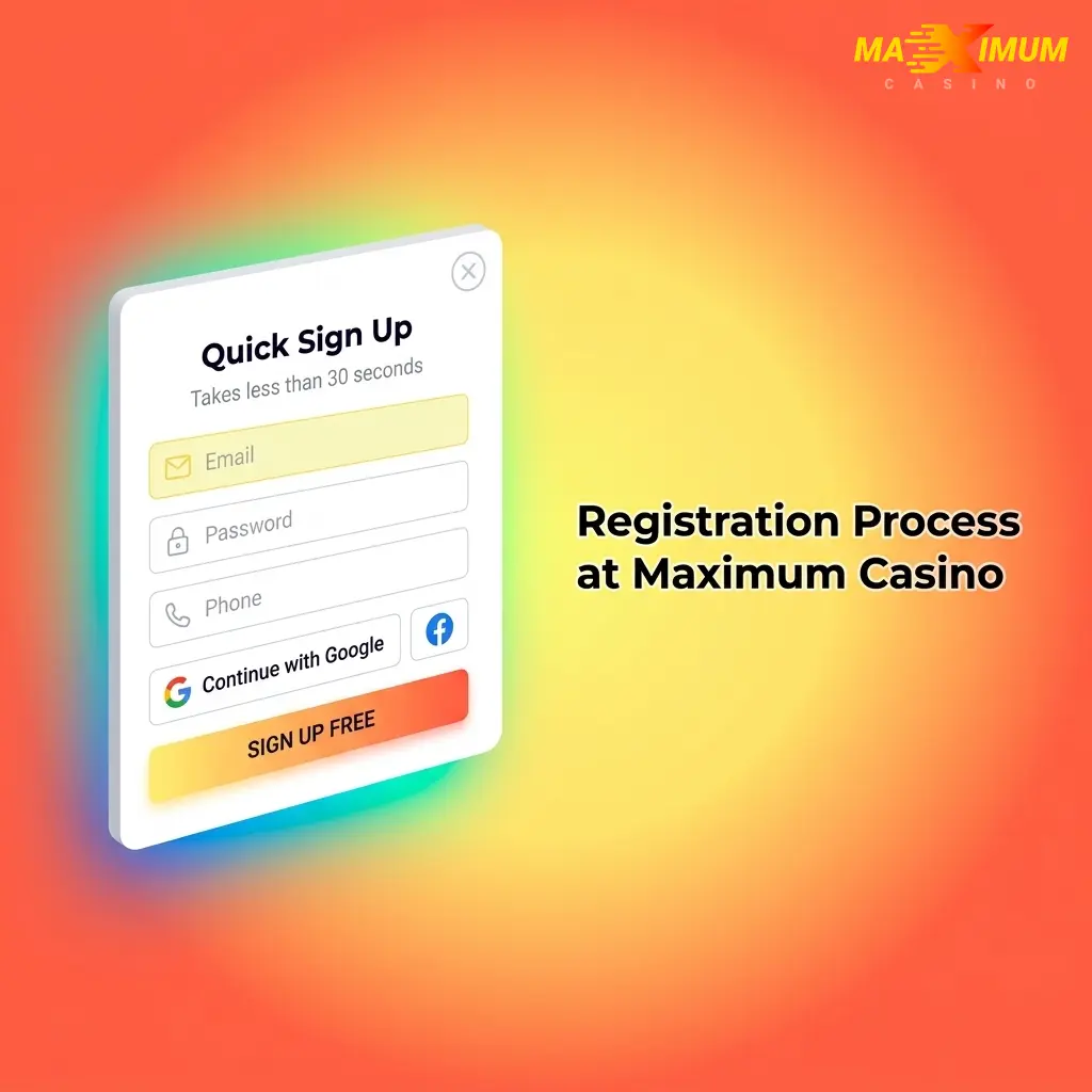 Maximum Casino registration form showing sign-up steps for UK players to access sports betting and casino games