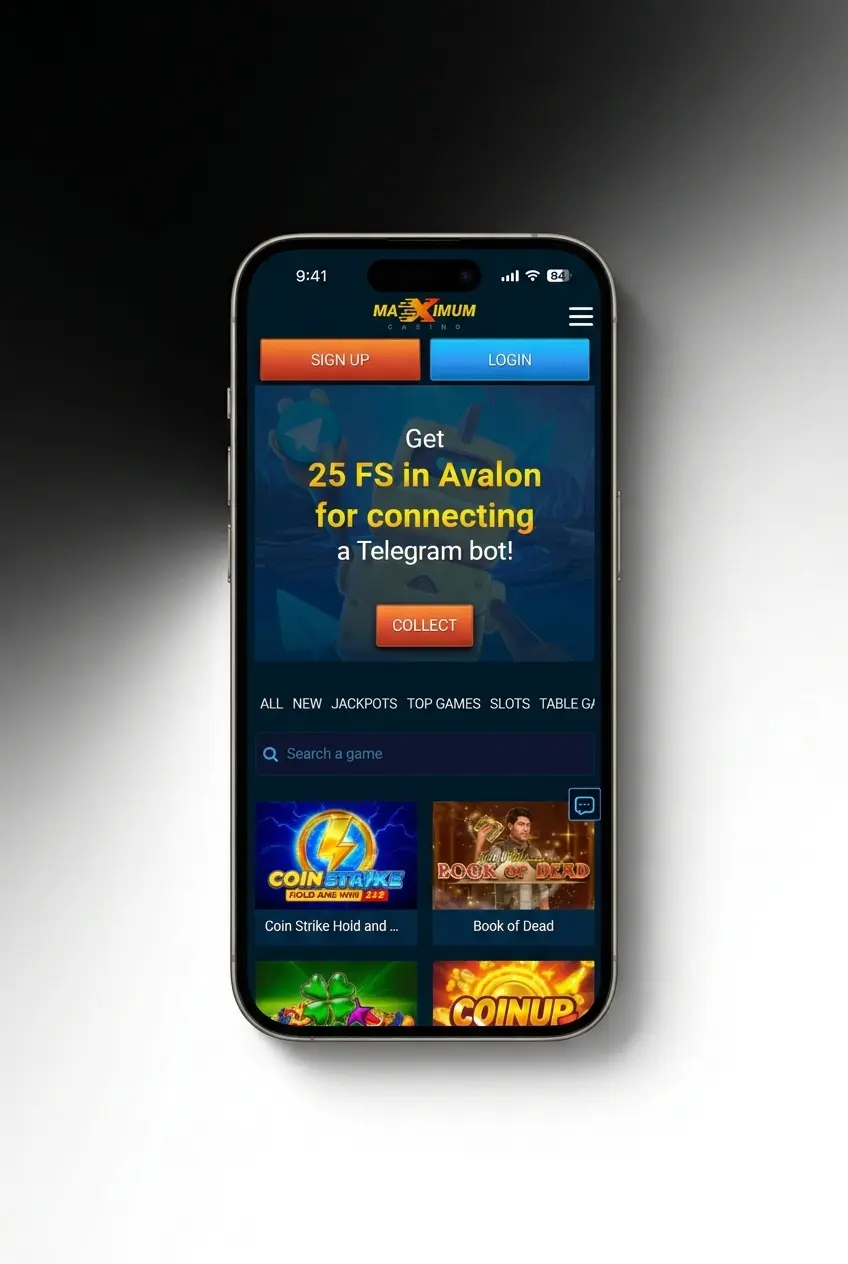 Maximum Casino mobile app registration steps on Android or iOS device for UK players aged 18 and over