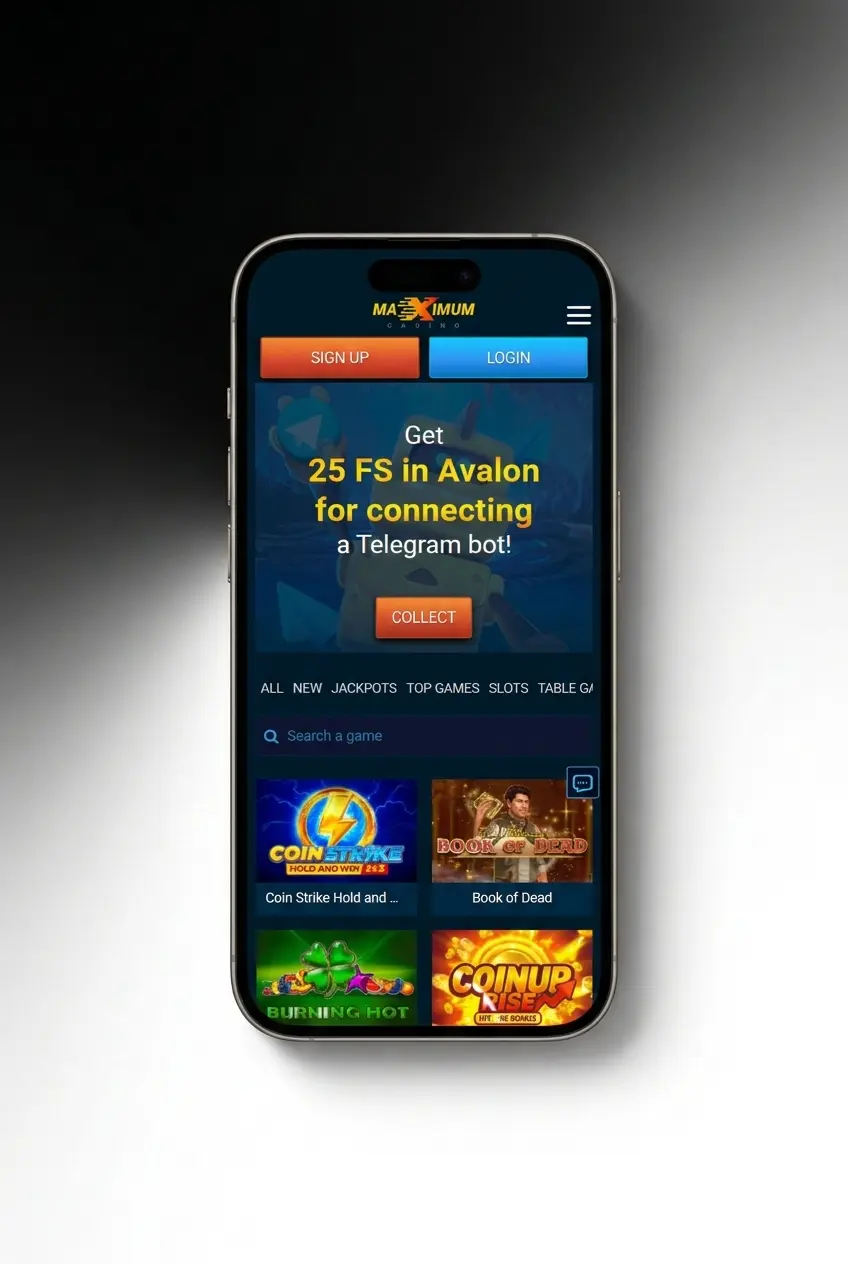 Maximum Casino mobile app registration steps on Android or iOS device for UK players aged 18 and over