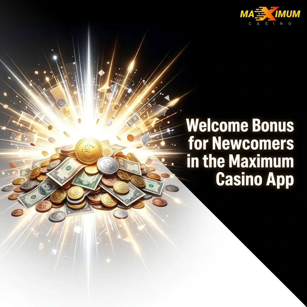 Maximum Casino app welcome bonus tiers for new users showing casino deposit options from 20 EUR with up to 200% match