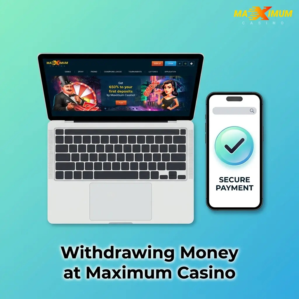 Player navigating withdrawal options at Maximum Casino cashier section, selecting payment method and confirming transaction